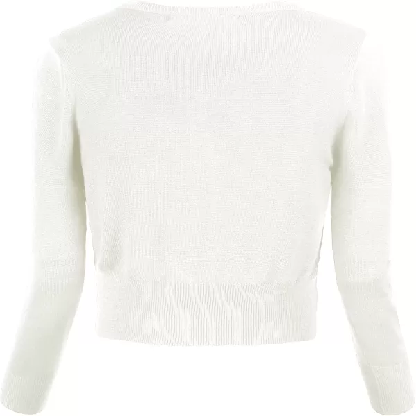Urban CoCo Womens Cropped Cardigan VNeck Button Down Knitted Sweater 34 SleeveWhite