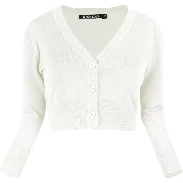 Urban CoCo Womens Cropped Cardigan VNeck Button Down Knitted Sweater 34 SleeveWhite