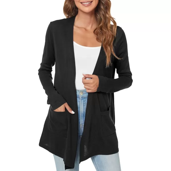 Urban CoCo Womens Long Sleeve Open Front Lightweight Cardigan Sweaters with PocketsBlack