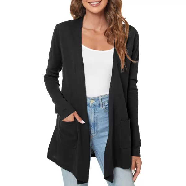 Urban CoCo Womens Long Sleeve Open Front Lightweight Cardigan Sweaters with PocketsBlack
