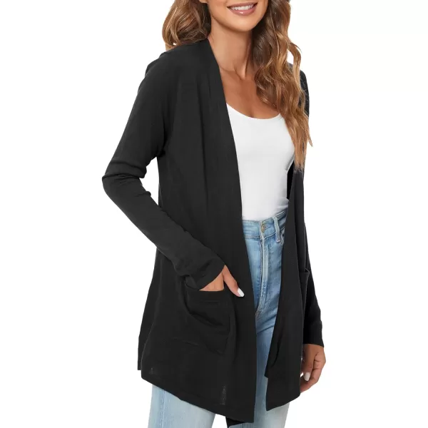 Urban CoCo Womens Long Sleeve Open Front Lightweight Cardigan Sweaters with PocketsBlack