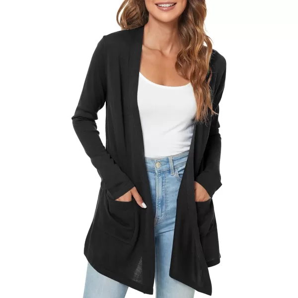Urban CoCo Womens Long Sleeve Open Front Lightweight Cardigan Sweaters with PocketsBlack