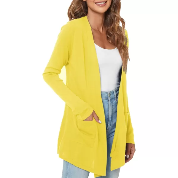 Urban CoCo Womens Long Sleeve Open Front Lightweight Cardigan Sweaters with PocketsLemon Yellow