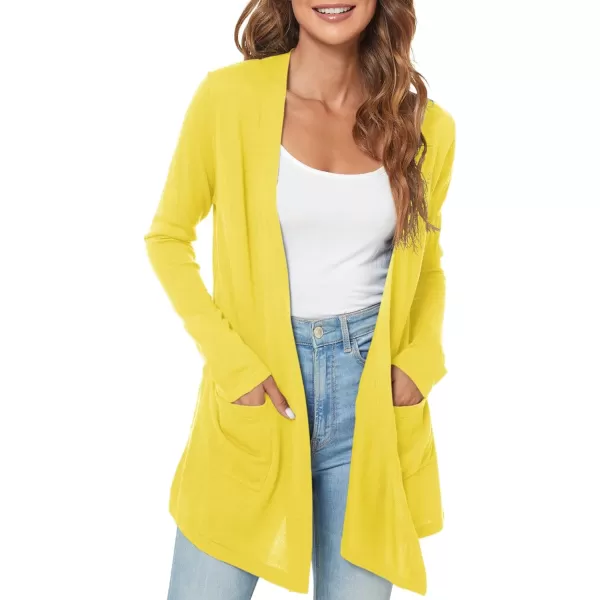 Urban CoCo Womens Long Sleeve Open Front Lightweight Cardigan Sweaters with PocketsLemon Yellow