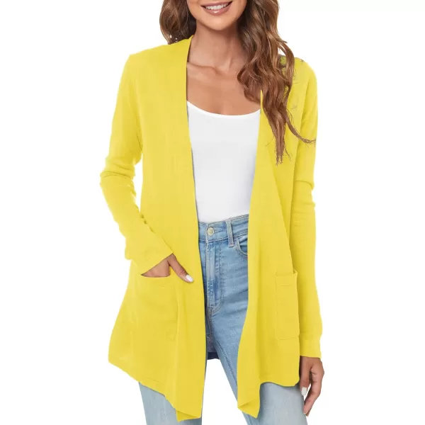 Urban CoCo Womens Long Sleeve Open Front Lightweight Cardigan Sweaters with PocketsLemon Yellow
