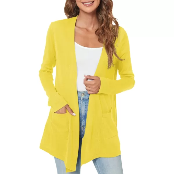 Urban CoCo Womens Long Sleeve Open Front Lightweight Cardigan Sweaters with PocketsLemon Yellow