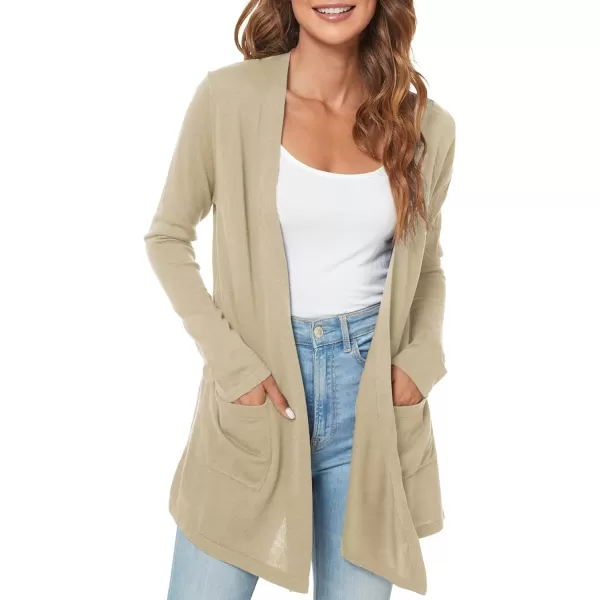 Urban CoCo Womens Long Sleeve Open Front Lightweight Cardigan Sweaters with PocketsLight Camel