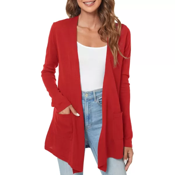 Urban CoCo Womens Long Sleeve Open Front Lightweight Cardigan Sweaters with PocketsRed