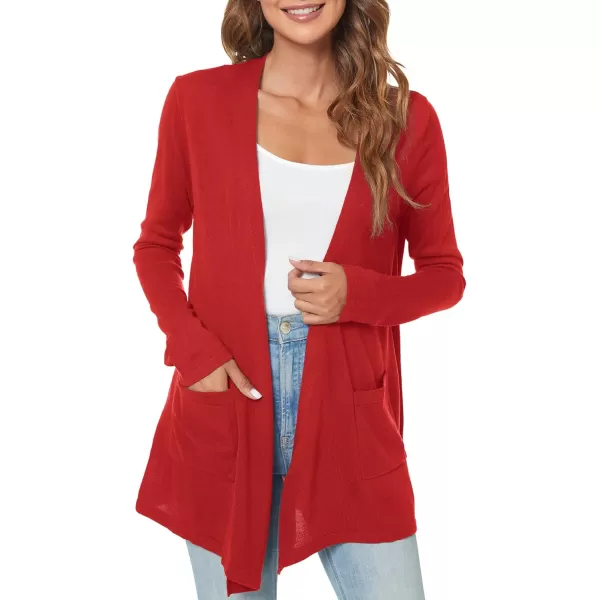 Urban CoCo Womens Long Sleeve Open Front Lightweight Cardigan Sweaters with PocketsRed