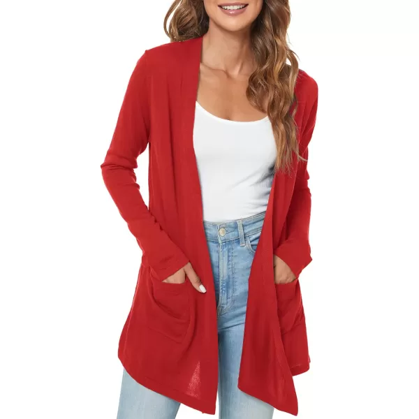 Urban CoCo Womens Long Sleeve Open Front Lightweight Cardigan Sweaters with PocketsRed