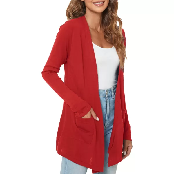 Urban CoCo Womens Long Sleeve Open Front Lightweight Cardigan Sweaters with PocketsRed