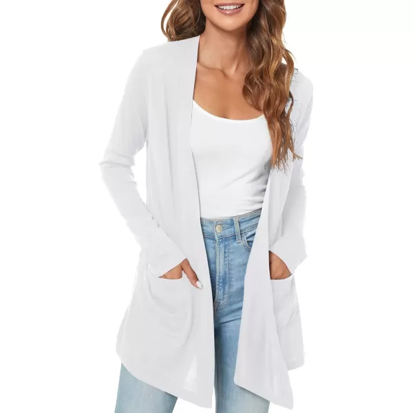 Urban CoCo Womens Long Sleeve Open Front Lightweight Cardigan Sweaters with PocketsWhite