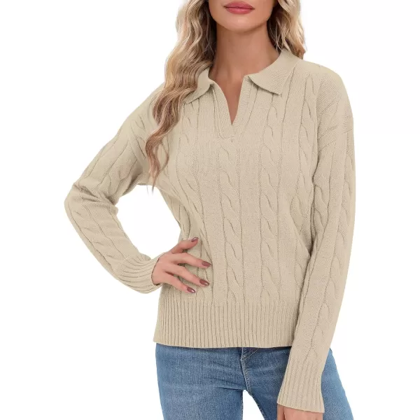 Urban CoCo Womens VNeck Knit Pullover Sweaters Lapel Collar Casual 2023 Fall Jumper TopsApricot