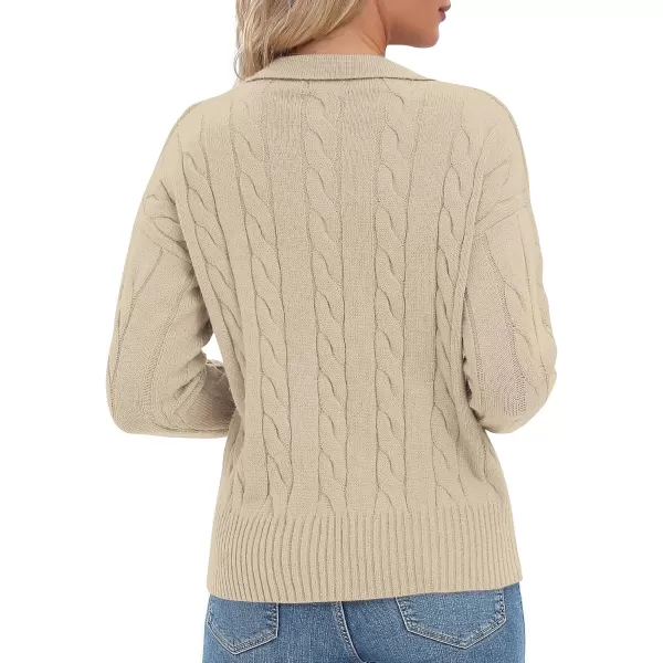 Urban CoCo Womens VNeck Knit Pullover Sweaters Lapel Collar Casual 2023 Fall Jumper TopsApricot