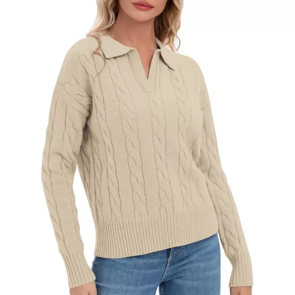 Urban CoCo Womens VNeck Knit Pullover Sweaters Lapel Collar Casual 2023 Fall Jumper TopsApricot
