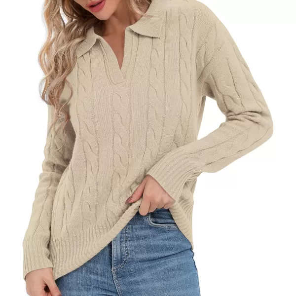 Urban CoCo Womens VNeck Knit Pullover Sweaters Lapel Collar Casual 2023 Fall Jumper TopsApricot