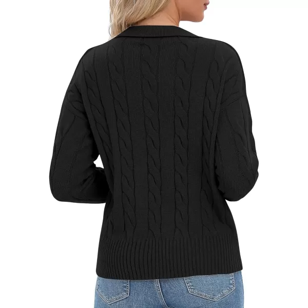 Urban CoCo Womens VNeck Knit Pullover Sweaters Lapel Collar Casual 2023 Fall Jumper TopsBlack