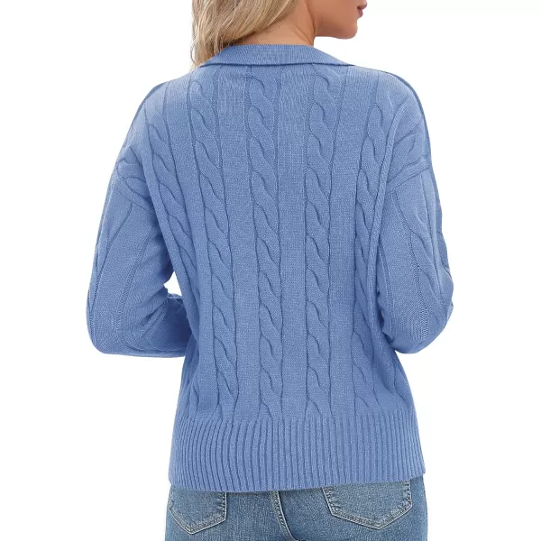 Urban CoCo Womens VNeck Knit Pullover Sweaters Lapel Collar Casual 2023 Fall Jumper TopsBlue Heather