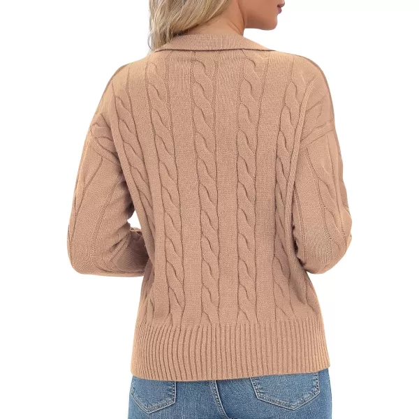 Urban CoCo Womens VNeck Knit Pullover Sweaters Lapel Collar Casual 2023 Fall Jumper TopsCamel