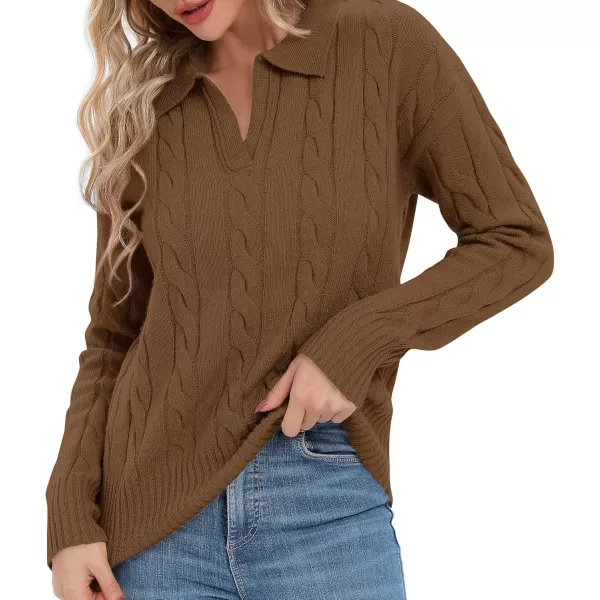 Urban CoCo Womens VNeck Knit Pullover Sweaters Lapel Collar Casual 2023 Fall Jumper TopsChocolate