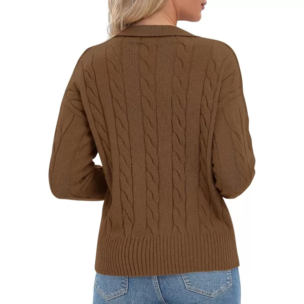 Urban CoCo Womens VNeck Knit Pullover Sweaters Lapel Collar Casual 2023 Fall Jumper TopsChocolate