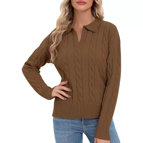 Urban CoCo Womens VNeck Knit Pullover Sweaters Lapel Collar Casual 2023 Fall Jumper TopsChocolate