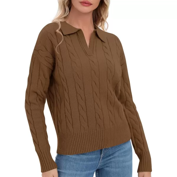 Urban CoCo Womens VNeck Knit Pullover Sweaters Lapel Collar Casual 2023 Fall Jumper TopsChocolate