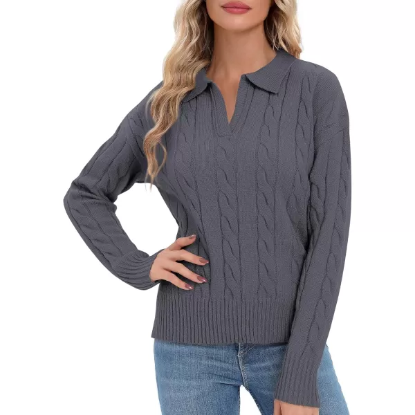 Urban CoCo Womens VNeck Knit Pullover Sweaters Lapel Collar Casual 2023 Fall Jumper TopsDeep Grey