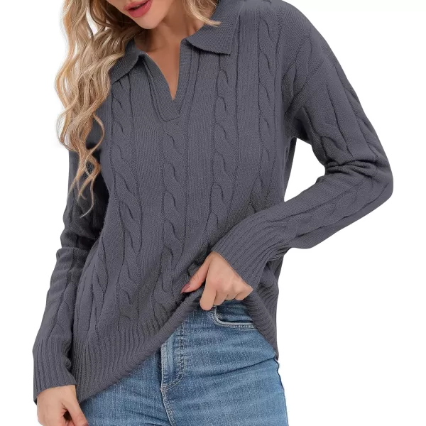 Urban CoCo Womens VNeck Knit Pullover Sweaters Lapel Collar Casual 2023 Fall Jumper TopsDeep Grey
