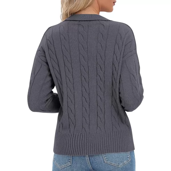 Urban CoCo Womens VNeck Knit Pullover Sweaters Lapel Collar Casual 2023 Fall Jumper TopsDeep Grey