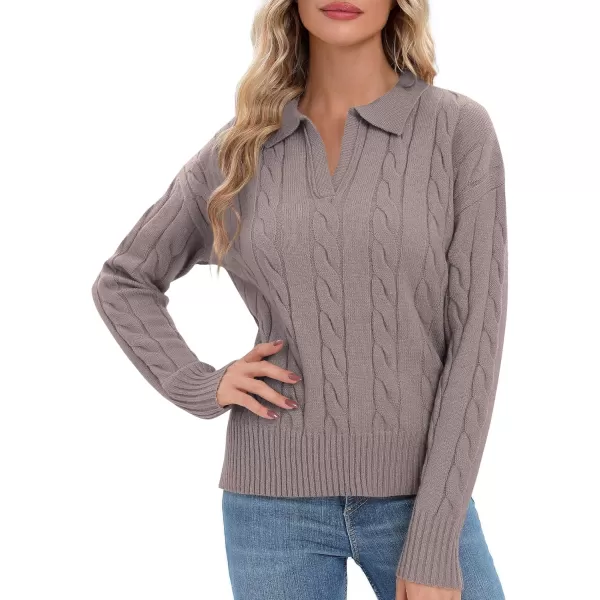 Urban CoCo Womens VNeck Knit Pullover Sweaters Lapel Collar Casual 2023 Fall Jumper TopsGrey Purple