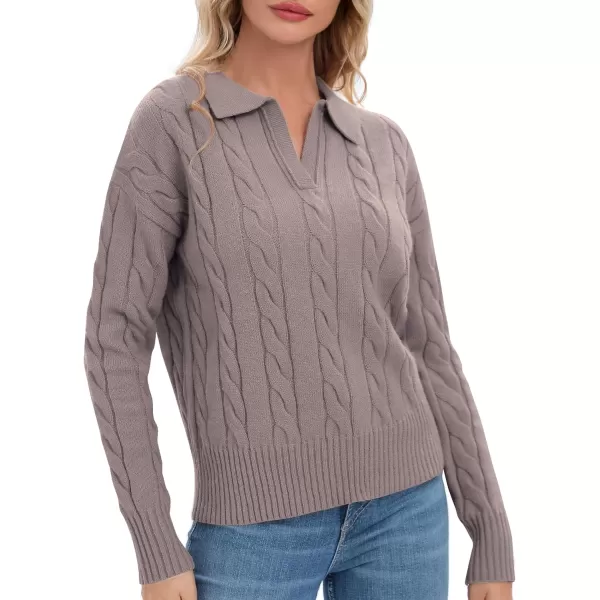 Urban CoCo Womens VNeck Knit Pullover Sweaters Lapel Collar Casual 2023 Fall Jumper TopsGrey Purple