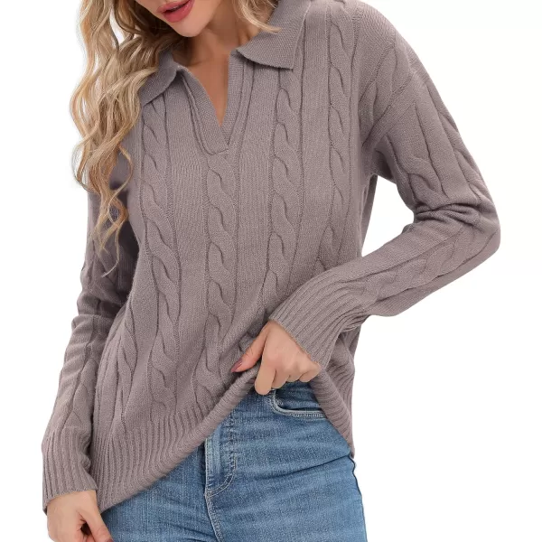 Urban CoCo Womens VNeck Knit Pullover Sweaters Lapel Collar Casual 2023 Fall Jumper TopsGrey Purple
