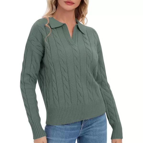 Urban CoCo Womens VNeck Knit Pullover Sweaters Lapel Collar Casual 2023 Fall Jumper TopsGreyish Green