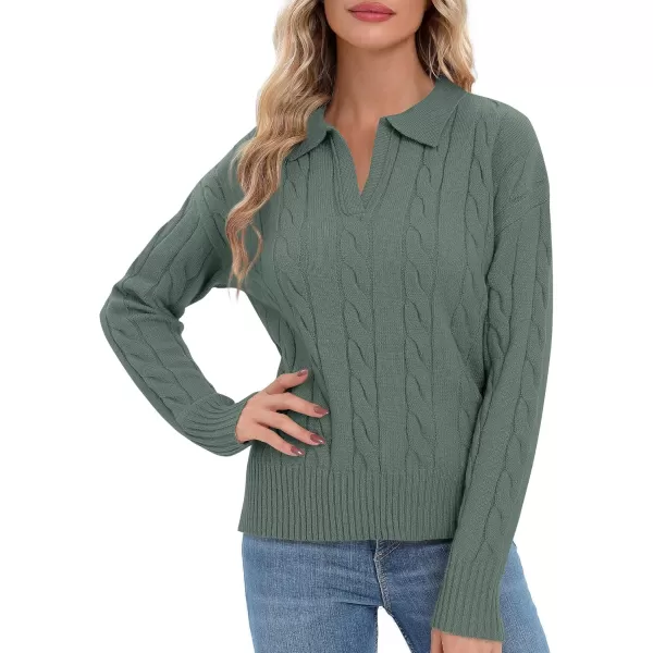 Urban CoCo Womens VNeck Knit Pullover Sweaters Lapel Collar Casual 2023 Fall Jumper TopsGreyish Green