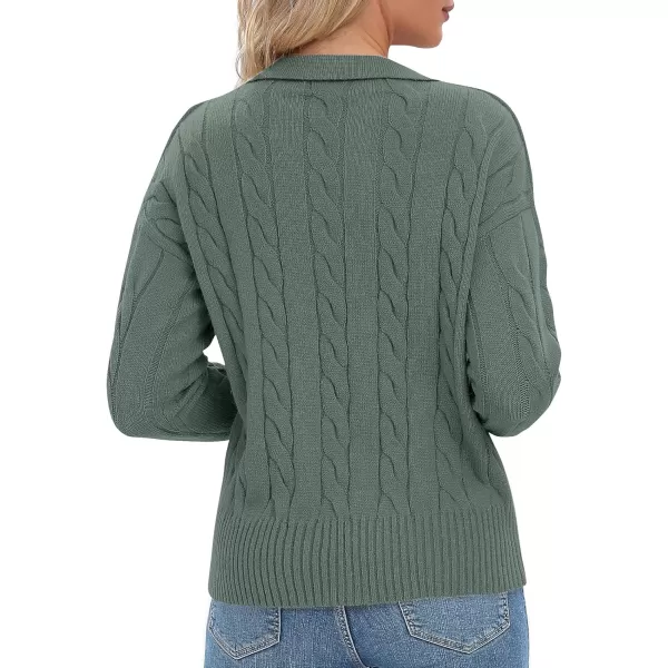 Urban CoCo Womens VNeck Knit Pullover Sweaters Lapel Collar Casual 2023 Fall Jumper TopsGreyish Green