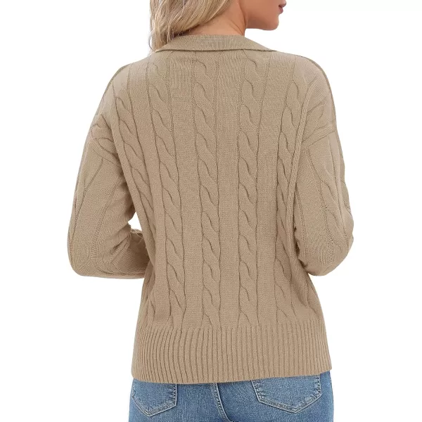 Urban CoCo Womens VNeck Knit Pullover Sweaters Lapel Collar Casual 2023 Fall Jumper TopsKahki
