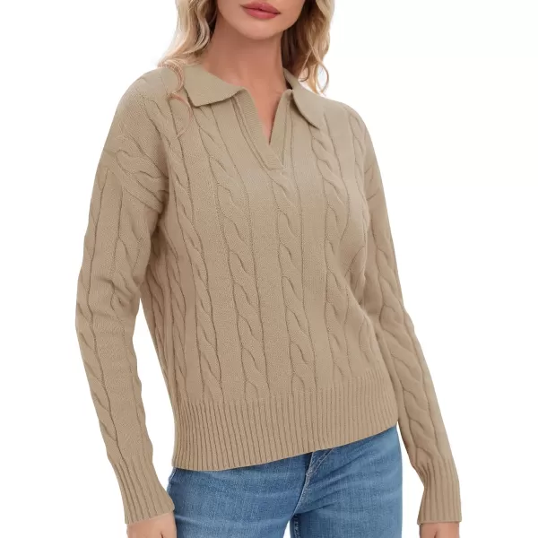 Urban CoCo Womens VNeck Knit Pullover Sweaters Lapel Collar Casual 2023 Fall Jumper TopsKahki