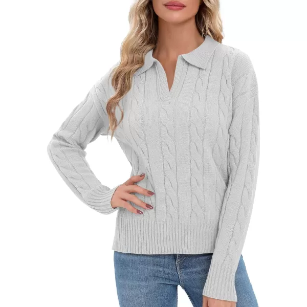 Urban CoCo Womens VNeck Knit Pullover Sweaters Lapel Collar Casual 2023 Fall Jumper TopsLight Grey