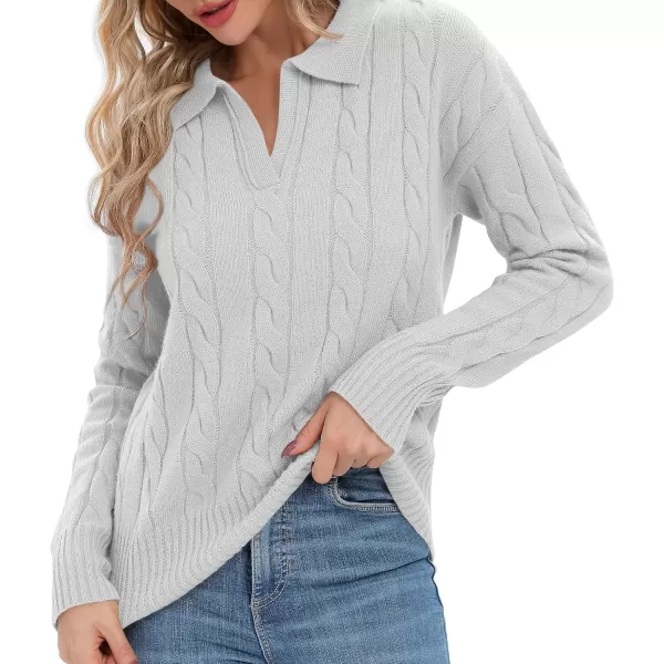 Urban CoCo Womens VNeck Knit Pullover Sweaters Lapel Collar Casual 2023 Fall Jumper TopsLight Grey
