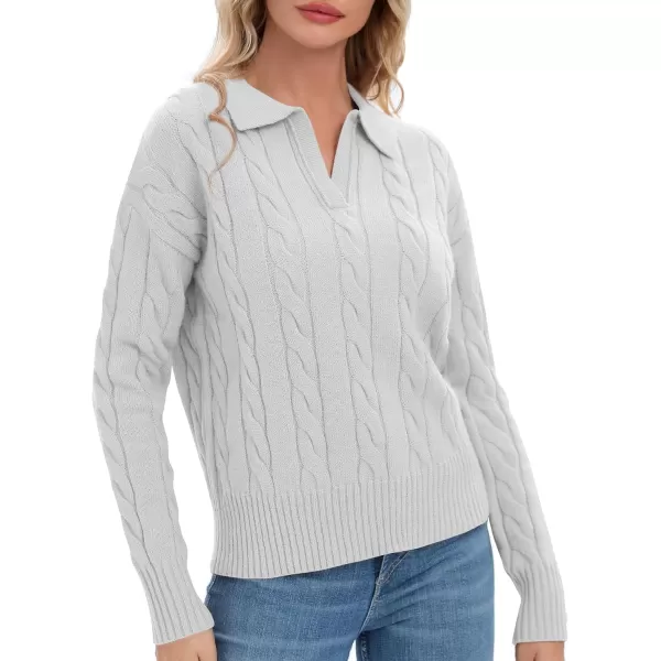 Urban CoCo Womens VNeck Knit Pullover Sweaters Lapel Collar Casual 2023 Fall Jumper TopsLight Grey
