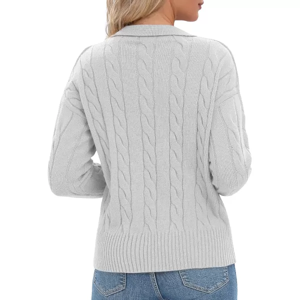 Urban CoCo Womens VNeck Knit Pullover Sweaters Lapel Collar Casual 2023 Fall Jumper TopsLight Grey