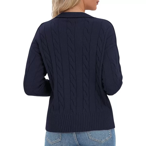 Urban CoCo Womens VNeck Knit Pullover Sweaters Lapel Collar Casual 2023 Fall Jumper TopsNavy Blue