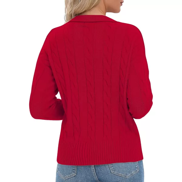 Urban CoCo Womens VNeck Knit Pullover Sweaters Lapel Collar Casual 2023 Fall Jumper TopsRed