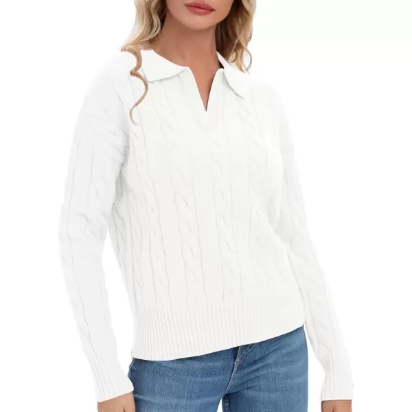 Urban CoCo Womens VNeck Knit Pullover Sweaters Lapel Collar Casual 2023 Fall Jumper TopsWhite