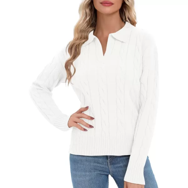 Urban CoCo Womens VNeck Knit Pullover Sweaters Lapel Collar Casual 2023 Fall Jumper TopsWhite