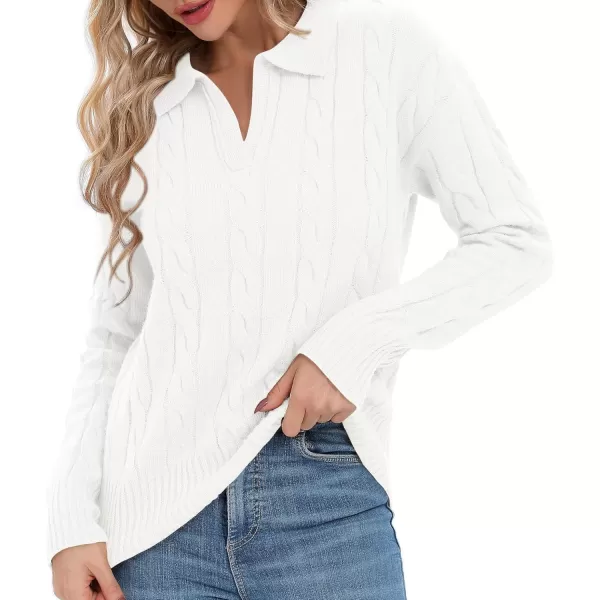 Urban CoCo Womens VNeck Knit Pullover Sweaters Lapel Collar Casual 2023 Fall Jumper TopsWhite