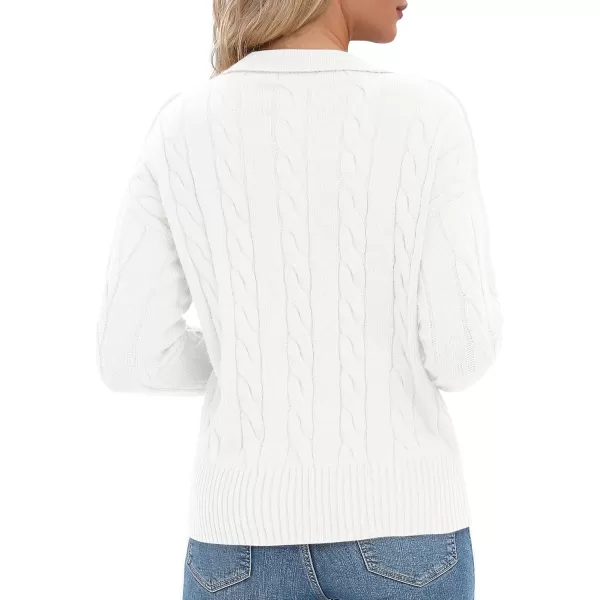 Urban CoCo Womens VNeck Knit Pullover Sweaters Lapel Collar Casual 2023 Fall Jumper TopsWhite