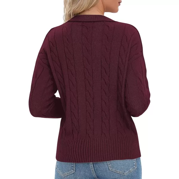 Urban CoCo Womens VNeck Knit Pullover Sweaters Lapel Collar Casual 2023 Fall Jumper TopsWine Red
