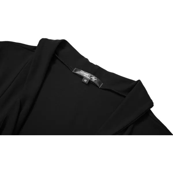 Womens Short Sleeve Draped Open Front Cardigan Lightweight Summer Vest for WomenBlack